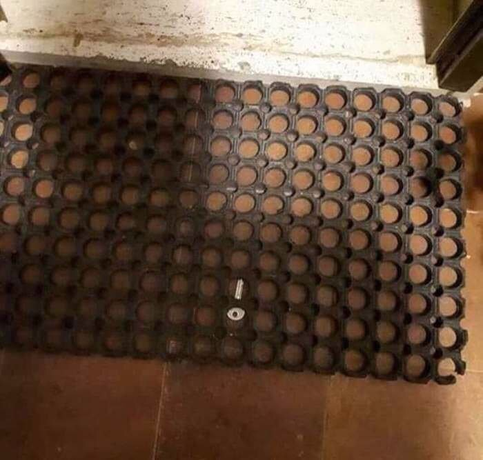 Security joke found on Reddit. Key Visible under a doormat with the caption Admin : Admin